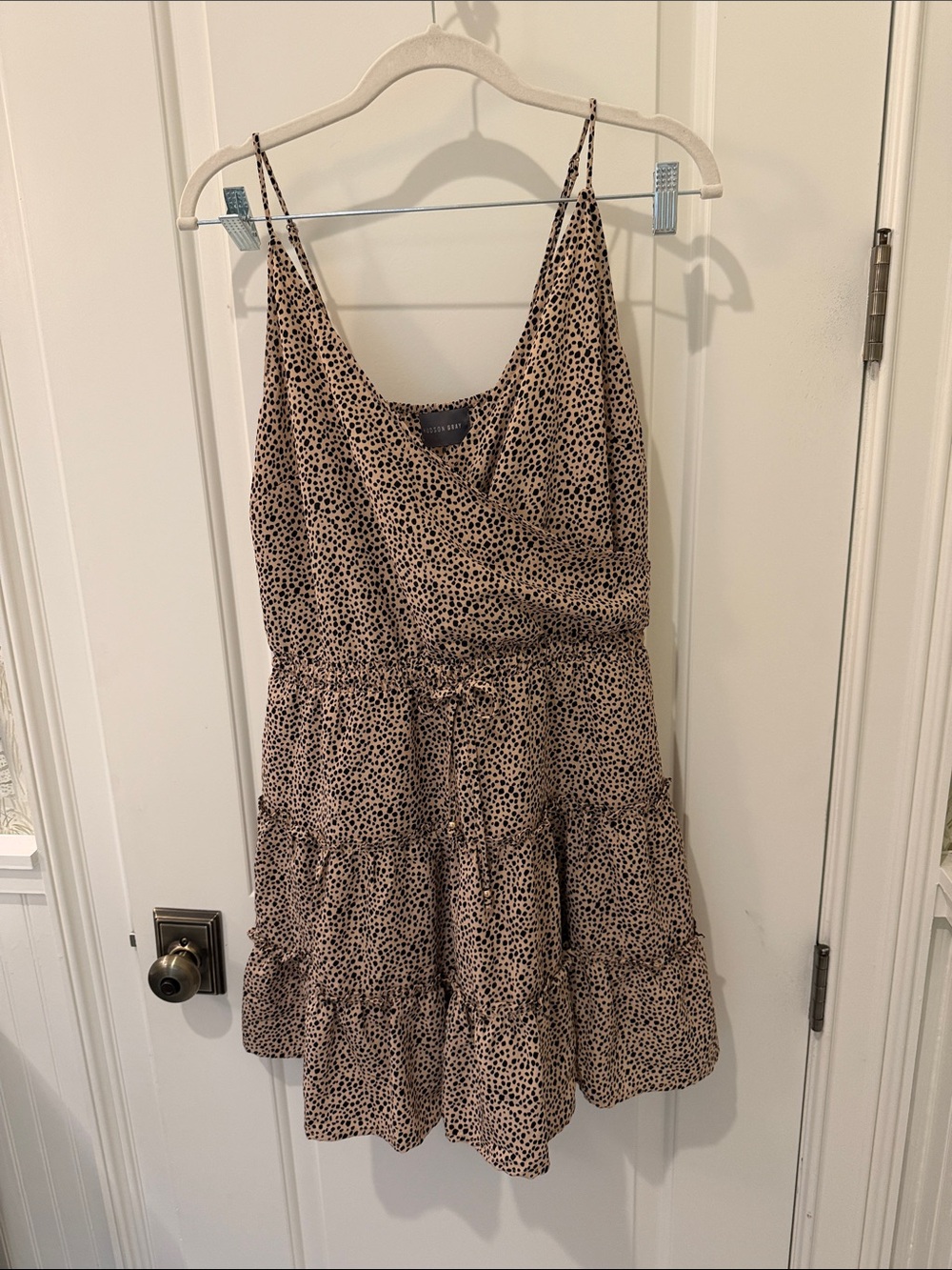 Spotted Beige Tiered Mini Dress with Adjustable Straps